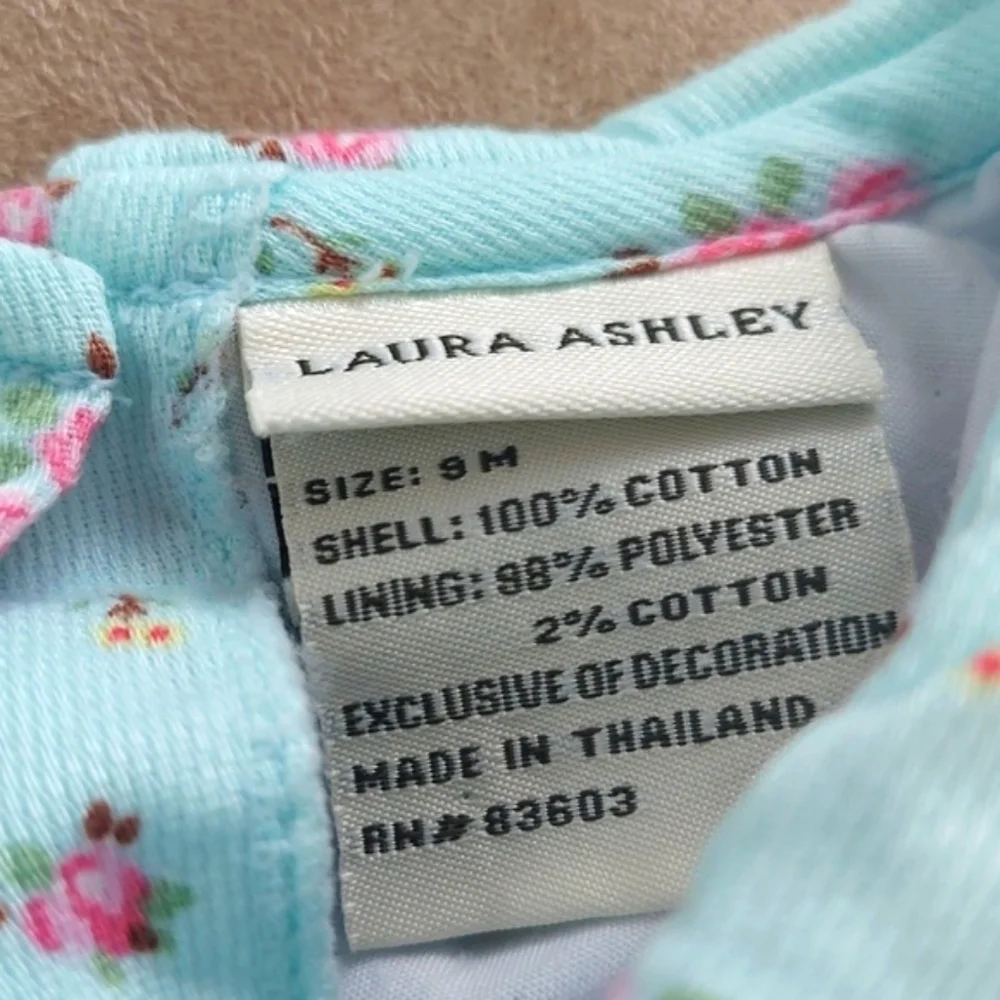 Laura Ashley Turquoise Blue Floral Smocked Tieback Dress with bloomers- sz 9 mos